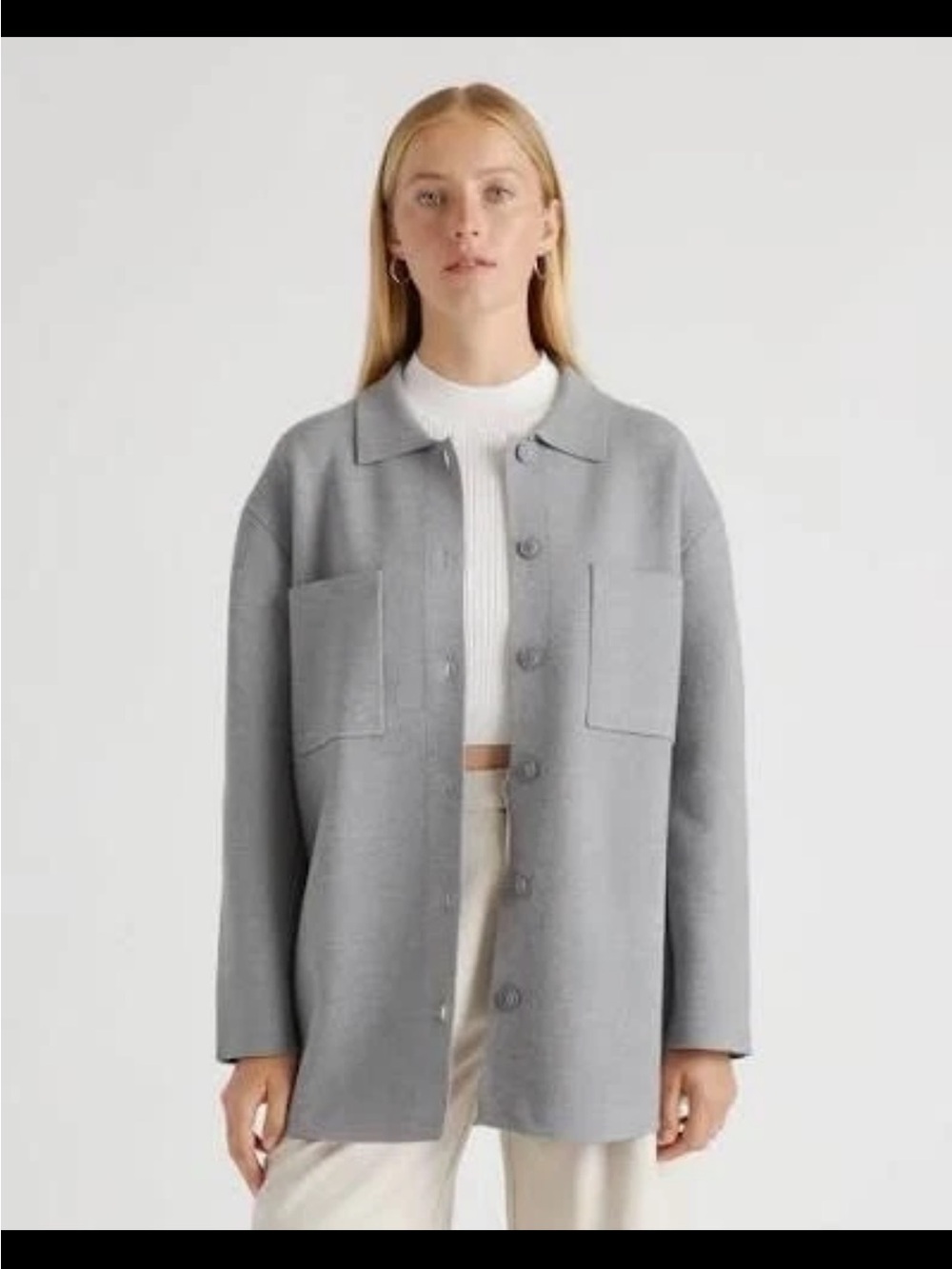 NEW Quince EcoKnit Oversized Shacket Gray, XS Fits Med SOLD OUT Retail $69